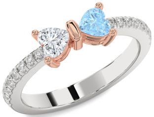 Diamond White Rose Gold Bow Two Heart Promise Ring