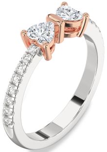 Diamond Platinum & Rose Gold Bow Two Heart Ring