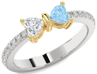 Diamond Platinum & Yellow Gold Bow Two Heart Promise Ring
