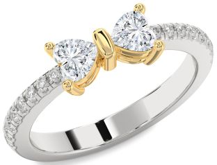 Diamond Silver & 10K gold Two Heart Ring