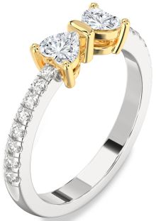 Diamond Silver & 10K gold Bow Two Heart Ring