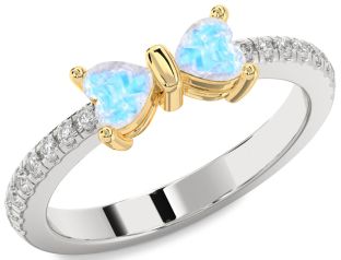 Diamond Emerald Platinum & Yellow Gold Bow Two Heart Birthstone Ring