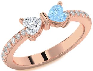 Diamond Rose Gold Bow Two Heart Promise Ring