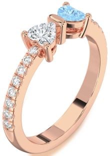 Diamond Rose Gold Bow Two Heart Promise Ring