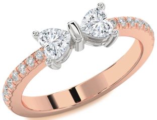 Diamond White Rose Gold Two Heart Ring
