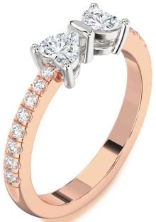 Diamond Platinum & Rose Gold Bow Two Heart Ring
