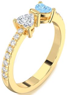 Diamond Gold Bow Two Heart Promise Ring