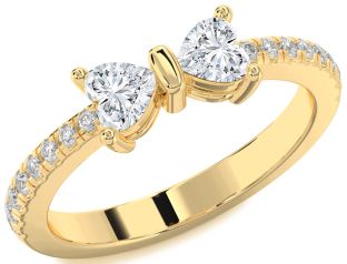 Diamond Gold Two Heart Ring