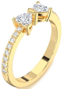 Diamond Gold Bow Two Heart Ring