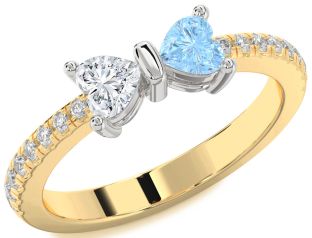 Diamond Platinum & Yellow Gold Bow Two Heart Promise Ring