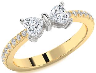 Diamond White Yellow Gold Two Heart Ring