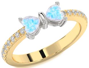 Diamond Emerald Platinum & Yellow Gold Bow Two Heart Birthstone Ring