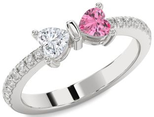 Diamond Silver Bow Two Heart Promise Ring
