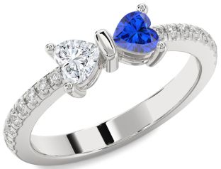 Diamond Silver Bow Two Heart Promise Ring
