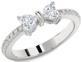 Diamond Silver Two Heart Ring