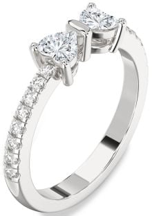 Diamond White Gold Bow Two Heart Ring