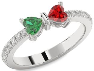 Diamond Silver Bow Two Heart Promise Ring