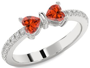 Diamond Emerald Platinum Bow Two Heart Birthstone Ring