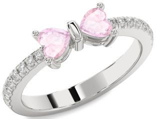 Diamond Emerald Platinum Bow Two Heart Birthstone Ring