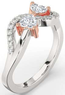Diamond Silver & 10K Rose Gold Two Heart Ring