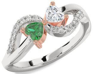 Diamond Platinum & Rose Gold Two Heart Promise Ring