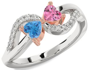 Diamond Silver & 10K Rose Gold Two Heart Promise Ring