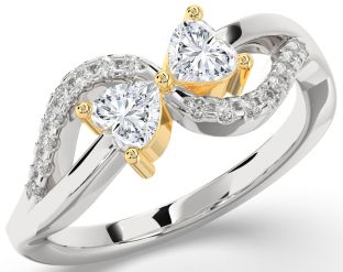 Diamond Silver & 10K gold Two Heart Ring