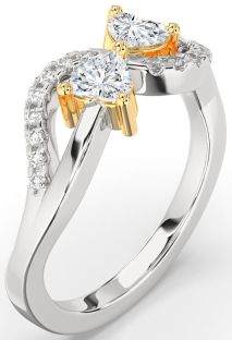 Diamond Silver & 10K gold Two Heart Ring