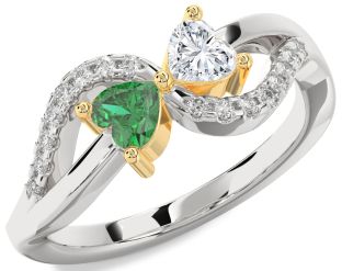 Diamond Gold Silver Two Heart Promise Ring