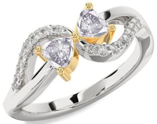 Salt & Pepper Diamond Gold Silver Two Heart Ring