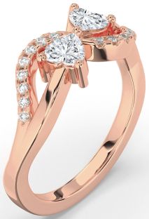 Diamond Rose Gold Two Heart Ring