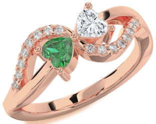 Diamond Rose Gold Silver Two Heart Promise Ring