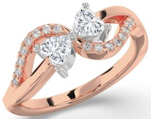 Diamond White Rose Gold Two Heart Ring