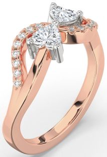 Diamond White Rose Gold Two Heart Ring