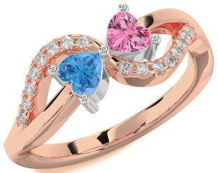 Diamond Platinum & Rose Gold Two Heart Promise Ring