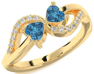 Blue Diamond Gold Two Heart Ring