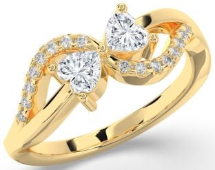 Diamond Gold Two Heart Ring
