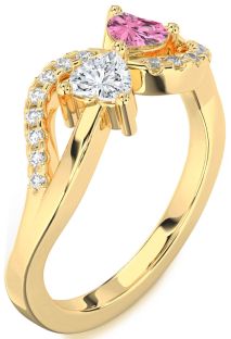Diamond Gold Two Heart Ring