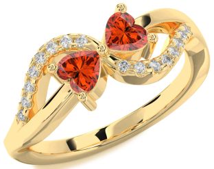 Diamond Fire Opal Gold Two Heart Ring