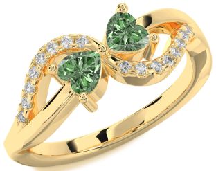 Green Diamond Gold Two Heart Ring