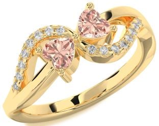 Diamond Morganite Gold Two Heart Ring