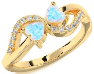 Diamond Moonstone Gold Two Heart Ring
