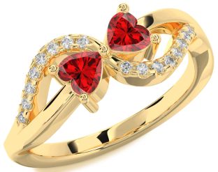 Diamond Emerald Gold Two Heart Birthstone Ring