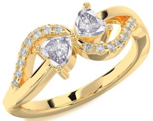 Salt & Pepper Diamond Gold Two Heart Ring