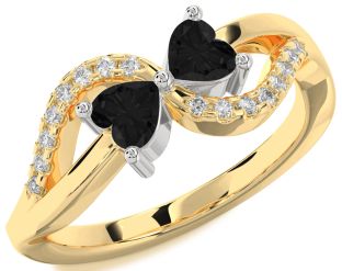 Black Diamond Gold Silver Two Heart Ring