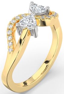 Diamond White Yellow Gold Two Heart Ring