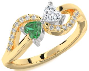 Diamond Gold Silver Two Heart Promise Ring