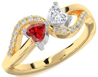 Diamond Emerald Platinum & Yellow Gold Two Heart Birthstone Ring