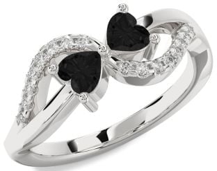 Black Diamond Silver Two Heart Ring
