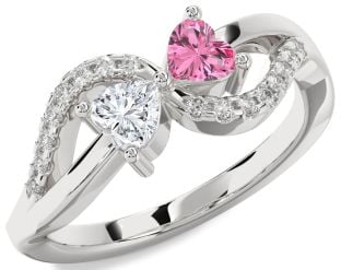 Diamond Silver Two Heart Promise Ring